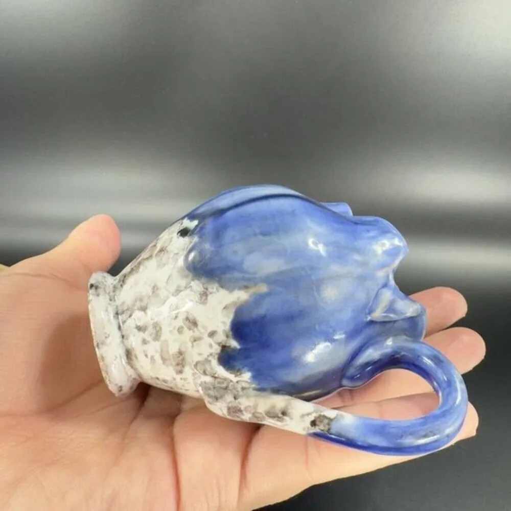 Italian Art Pottery Small Pitcher Creamer Drip Glaze Folded Edges Specked Inside